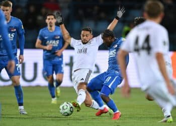 YEREVAN, ARMENIA, FEBRUARY 19, 2026: Matheus Aiás of FC Noah and Ibrahim Sadiq of AZ Alkmaar battle for the ball during the UEFA Europa Conference League match between FC Noah and AZ Alkmaar at Republican Stadium in Yerevan, Armenia.